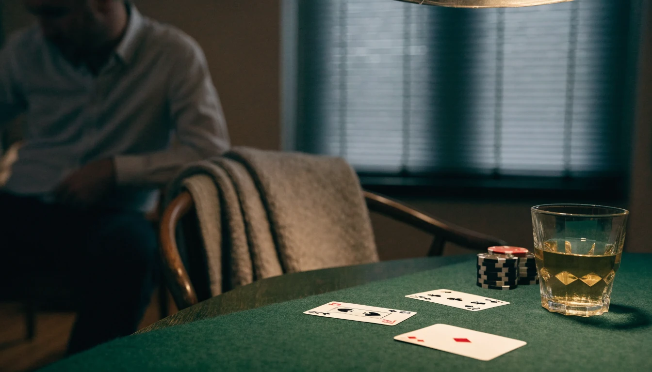 Blackjack-kort och casinokchips på ett grönt bord