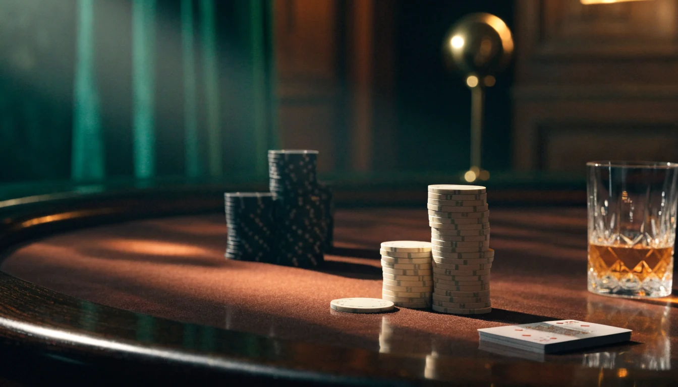 Elegant baccaratbord med marker i en svensk casinolounge
