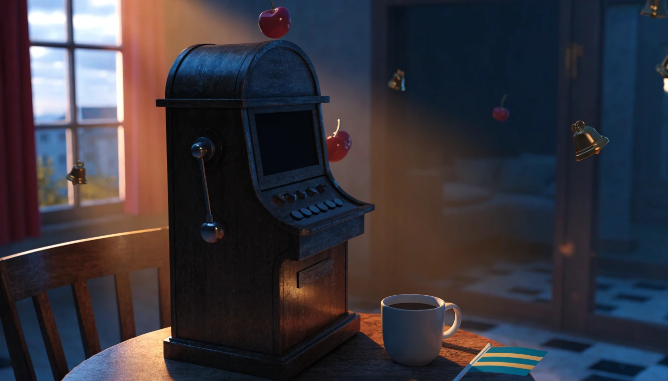 Klassisk spelautomat i ett mysigt svenskt hem med varma toner