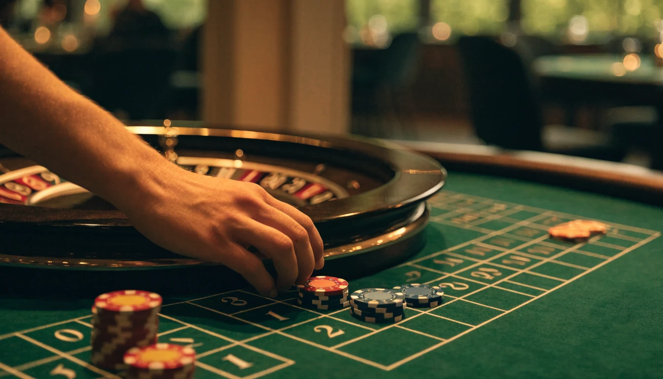 Roulettehjul med marker på grönt casinobord