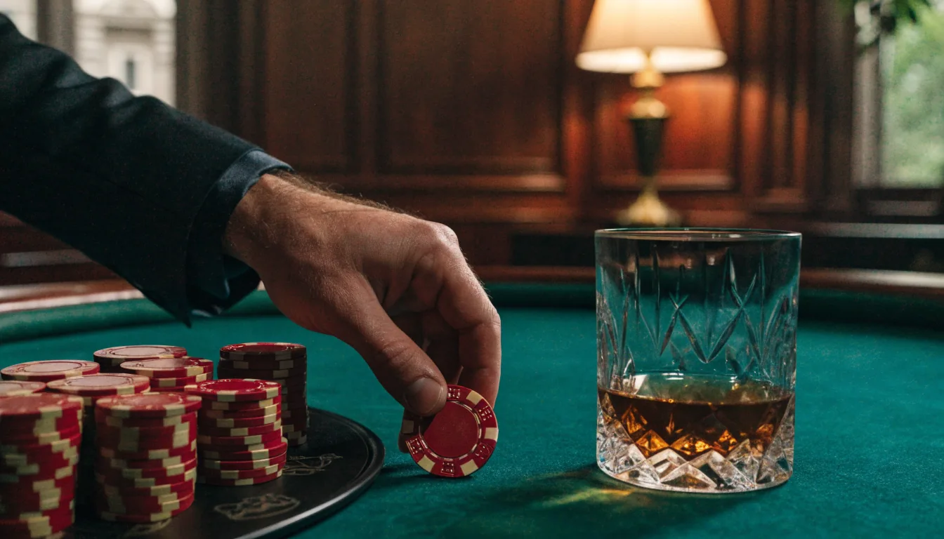 Lyxig VIP-casinomiljö med höga insatser, marker på filtbord
