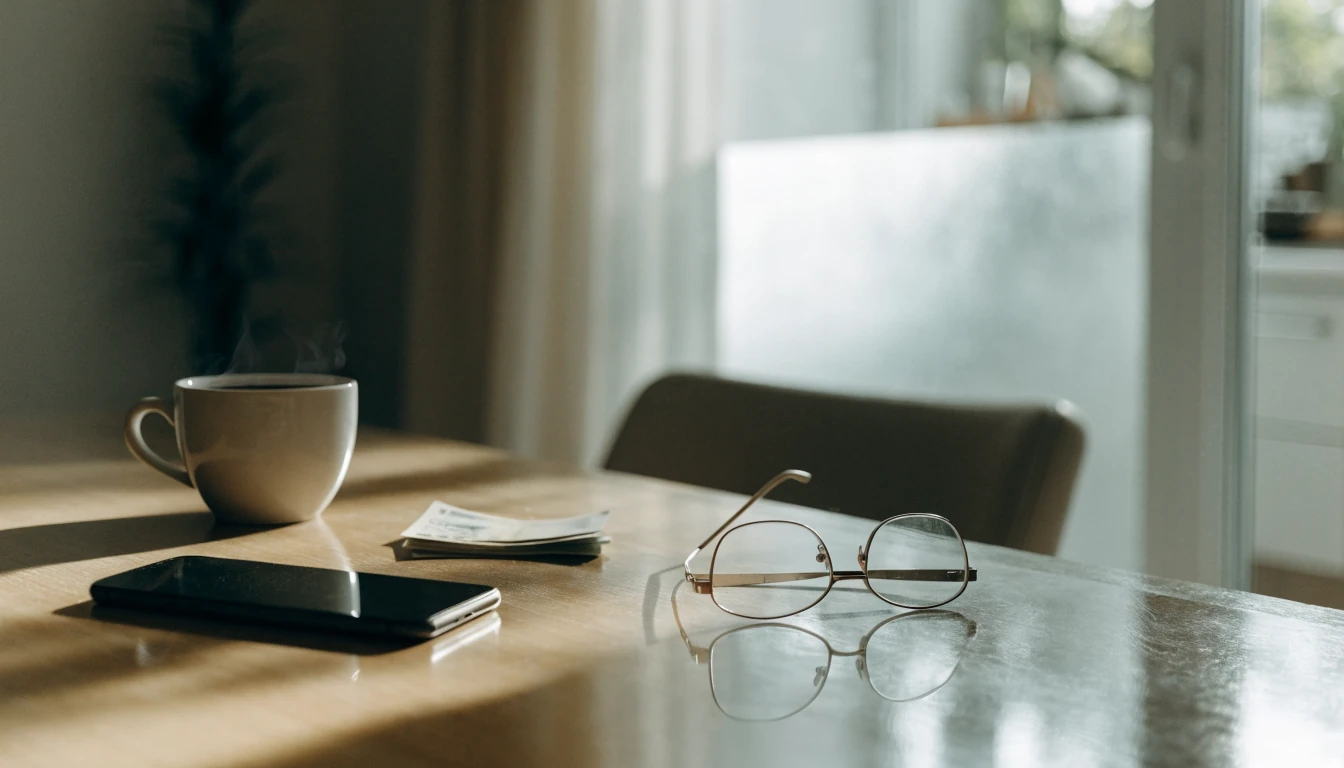 Svensk casinobord med telefon, glasögon och kronors sedlar